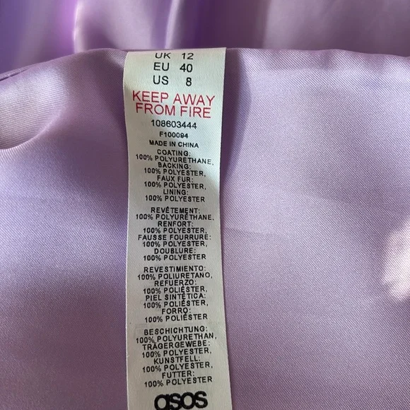 ASOS Luxe Faux Leather Coat with Faux  Fur  collar and cuffs, Lavender, 8 - Picture 6 of 9